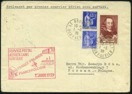 FRANKREICH 1939 (1.6.) Erstflug-Bf.: Paris - Warschau Ohne Luftpostzuschlag, , 2x 1K: LE BOURGET/PORT-AERIEN +... - Other & Unclassified