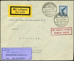 DRESDEN-NEUST./ 25/ C/ LUFTPOST 1926 (19.4.) 1K-Steg Auf EF 20 Pf. Adler (Mi.380 EF, + 20.-EUR) + Lila Klebezettel:... - Other & Unclassified