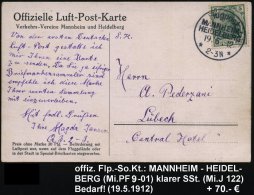 MANNHEIM-/ HEIDELBERG/ Flugpost/ ** 1912 (19.5.) SSt Auf Offiz. Flugpost-Sonder-Kt.: ERSTE DEUTSCHE LUFT-POST... - Other & Unclassified