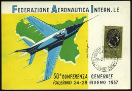 ITALIEN 1957 (26.6.) SSt.: PALERMO/50a CONFERENZA GENERALE F.A.I. = F Ederazione Aeronautica Intern., 3x (vs./rs.)... - Other & Unclassified