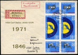 D.D.R. 1971 (10.11.) "125 Jahre Carl Zeiss Jena" Zus.-Druck 10 + 25 + 20 Pf. Als MeF: Paar + RZ: 303 Magdeburg/b,... - Other & Unclassified