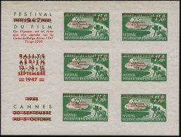 FRANKREICH 1947 (Sept.) 150 F. Ungez. Vignetten-Kleinbogen "FESTIVAL DU FILM 1947 CANNES" (roter Aufdruck) Zum Gl.... - Other & Unclassified