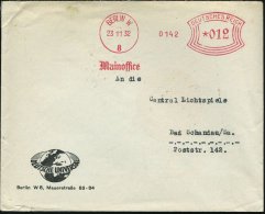 BERLIN W/ 8/ Mainoffice 1932 (23.11.) Seltener AFS Auf Dekorat. Vordr.-Bf.: Deutsche Universal (Globus-Logo)... - Sonstige & Ohne Zuordnung