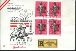 ÖSTERREICH 1963 (30.8.) 1,50 S. "100 Jahre Freiw.Feuerwehren", 4er-Bl. (= St.Florian) + SRZ: Wien 101/ S O N D... - Other & Unclassified