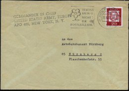 69 Heidelberg 3 1963 (23.10.) EF 20 Pf. Bach + Schw. 3L: COMMANDER IN CHIEF/UNITED STATES ARMY, EUROPE/APO 403, NEW... - Other & Unclassified