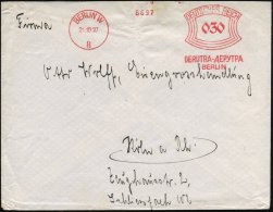 BERLIN W/ 8/ DERUTRA.. 1927 (21.10.) Seltener Deutsch-kyrillischer AFS 030 Pf. ,rs. Abs-Vordr: DERUTRA/... - Other & Unclassified