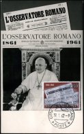 VATIKAN 1962 40 L. 100 Jahre "L´OSSERVATORE ROMANO" (Zeitungstitel) Auf Maximumkt. Papst Johannes XXIII. ... - Other & Unclassified