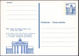 BERLIN 1991 Amtl. Ausl.-P 70 Pf. Burgen, Blau + Blauer Zudruck: 200 Jahre Brandenbg. Tor (Brandenbg.Tor) Ungebr.... - Other & Unclassified