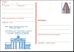 BERLIN 1991 (Jan.) Amtl. P 40 Pf. Chilehaus + Zudruck: 200 Jahre Brandenburger Tor 1791 Bis 1991 (Brandenbg. Tor)... - Other & Unclassified