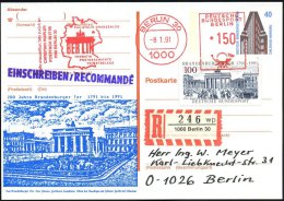 BERLIN 1991 (8.1.) Amtl. P 40 Pf. Chilehaus + Zudruck: 200 Jahre Brandenburger Tor + Motivgleiche  100 Pf. "200... - Other & Unclassified