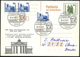 1000 BERLIN 12/ 200 JAHRE/ BRANDENBURGER TOR/ ..C.G.LANGHANS 1991 (10.8.) SSt Auf Frage-P 30 Pf. VGO... - Other & Unclassified