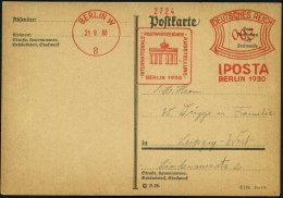 BERLIN W/ 8/ INTERNAT:/ POSTWERTZEICHEN/ AUSSTELLUNG/ IPOSTA.. 1930 (21.9.) Seltner AFS = Brandenbg. Tor ,... - Other & Unclassified