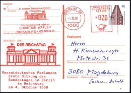 1000 BERLIN 30/ ..DER REICHSTAG.. 1990 (4.10.) AFS 020 Pf. (Reichstag) Als VE Auf Orts-P 40 Pf. Chilehaus +... - Other & Unclassified