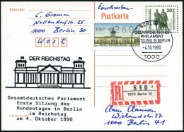 1000 BERLIN 12/ GESAMTDEUTSCHES/ PARLAMENT/ 1.SITZUNG IN BERLIN 1990 (4.10.) SSt Auf Amtl.P 30 Pf. VGO... - Other & Unclassified