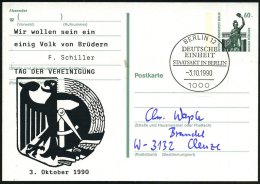 1000 BERLIN 12/ DEUTSCHE/ EINHEIT/ STAATSAKT IN BERLIN 1990 (3.10.) SSt Auf Amtl. P 60 Pf. Bavaria + Zudruck: TAG... - Other & Unclassified