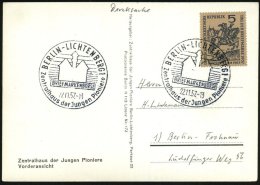 BERLIN-LICHTENBERG 1/ BRIEFMARKENBÖRSE/ Zentralhaus D.Jungen Pioniere 1957 (22.11.) SSt (stilis.Haus Der... - Other & Unclassified