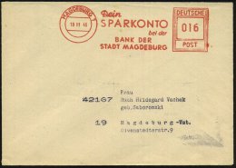 MAGDEBURG 1/ Dein/ SPARKONTO/ Bei Der/ BANK DER/ STADT MAGDEBURG 1946 (18.11.) Seltener AFS-Typ "Hochrechteck" ,... - Other & Unclassified