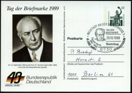 6730 NEUSTADT AN DER WEINSTRASSE 1/ TAG DER/ BRIEFMARKE/ Theodor Heuss.. 1989 (29.10.) SSt = Kopfbild Heuss Auf... - Other & Unclassified