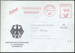 62 WIESBADEN 1/ STATISTISCHES/ BUNDESAMT 1964 (18.12.) AFS ,dekorat. Dienstbf.! (rs.Klappe Fehlt) Mit Bundesadler... - Other & Unclassified