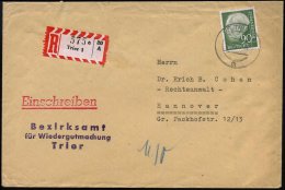 TRIER 1/ M 1957 (13.12.) 2K Auf EF 90 Pf. Heuss + Viol. 3L: Bezirksamt/für Wiedergutmachung.. (rs.... - Other & Unclassified