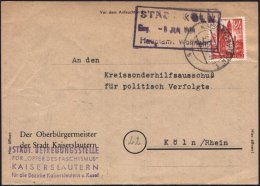 KAISERSLAUTERN 1/ B 1948 (5.6.) 2K + Viol.Abs.-4L: STÄDT. BETREUUNGSSTELLE/FÜR "OPFER DES FASCHISMUS"..... - Other & Unclassified