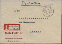 LANDSHUT (BAY) 1/ N 1946 (2.4.) 2K + Blauer 1L: Gebühr Bezahlt + RZ: Landshut (Bay) 1/w , Firmen-Bf. (Seb.... - Other & Unclassified