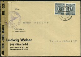 (16) HÜNFELD/ C 1946 (19.8.) 2K Auf Ziffer 12 Pf. Paar + Viol. Zensur-1K: U.S. CIVIL... - Other & Unclassified