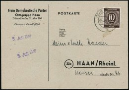HAAN (RHEINL)/ A 1946 (4.7.) 2K Auf EF 10 Pf. Ziffer, Vordr.-Kt.: Freie Demokratische Partei/ Ortsgruppe Haan.. , =... - Other & Unclassified