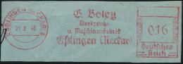 ESSLINGEN (NECKAR)1/ G.Boley/ Werkzeug=/ U.Maschinenfabrik 1946 (21.8.) Seltener, Aptierter AFS = Haken-kreuz... - Other & Unclassified