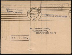 (23) BREMEN 5/ Yy 1948 (8.10.) Bd.MaSt + Viol. Ra.: OFFICIAL + Ra.2: PENALTY FOR PRIVATE/USE TO AVOID PAYMENT/OF... - Other & Unclassified
