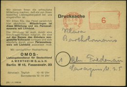 BERLIN-CHARLOTTENBURG 2/ Bl 1949 (15.3.) Aptierter PFS 6 Pf. = NS-Adler U. Hakenkreuz Entfernt (Dü.230) Klar... - Other & Unclassified