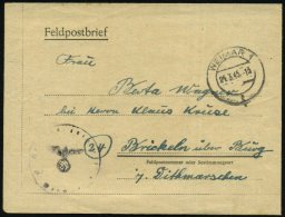 WEIMAR 1/ R 1945 (24.3.) 2K + 1K-HdN Reserve-Lazarett (abgenutzt) + Rs. Hs. Abs.: ".. Res.-Lazarett... - Other & Unclassified