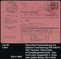 TESCHEN (OBERSCHL)/ Die/ Deutsche/ Arbeitsfront/ Gauwaltung Oberschlesien.. 1945 (28.4.) AFS 040 Pf. + 2K: TESCHEN... - Other & Unclassified