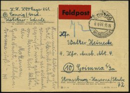 COSWIG/ (BZ.DRESDEN)/ A 1944 (8.9.) 1K-Steg + Roter Aufkleber: Feldpost + Hs. Abs.: K L V  Lager 362/Coswig..... - Other & Unclassified