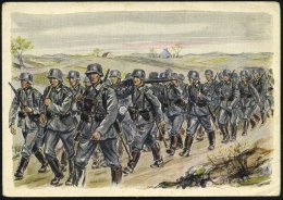 DEUTSCHES REICH 1939 Künstler-Color-Ak.: Infanterie Im Vormarsch (sign. "Stütz"?) Ungebr. (ohne Uhv.) - Other & Unclassified