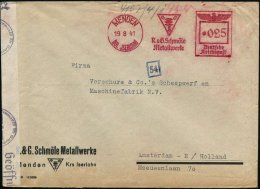 MENDEN/ (KR.JSERLOHN)/ R.& G.Schmöle/ Metallwerke 1941 (19.8.) AFS 025 Pf. (Monogr.-Logo) Motivgl.... - Other & Unclassified