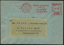 BERLIN W 9/ Rüstungskontor/ G.m.b.H./ ..Tirpitzufer 20-24 1943 (19.10.) AFS , Rs. Abs.-Vordr., Orts-Bf.... - Other & Unclassified