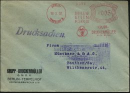 BERLIN-/ TEMPELHOF 1/ STAHLBAU/ EISEN/ ..KRUPP-/ DRUCKENMÜLLER/ GMBH 1932 (16.2.) AFS (Logo: 3 Krupp-Ringe)... - Other & Unclassified