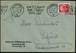 HAMBURG 1/ A/ Am 10.April/ Dem Führer/ Dein "Ja" 1938 (4.4.) Seltener BdMWSt Klar Auf Firmen-Bf. (Bo.S 274 Bd... - Other & Unclassified