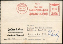 ANSBACH 2/ Seit 1815/ Uniform-Effekten-Fabrik/ Geißler U.Hast 1939 (22.5.) AFS, Text In Sütterlin Klar... - Other & Unclassified