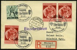 MÜNCHEN/ Begegnung/ Hitler Mussolini/ HdB 1940 (18.6.) SSt (Hakenkreuz, Liktorenbündel) 3x Auf 12 Pf.+ 38... - Sonstige & Ohne Zuordnung