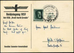 HAMBURG/ A/ Reichstagung NSG/ Kraft Durch Freude 1937 (13.6.) SSt Auf EF 6  Pf.+ 19 Pf. Hitler, Kulturspende... - Other & Unclassified