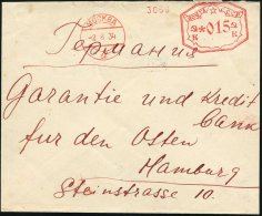 UdSSR 1934 (2.8.) Francotyp-AFS: 15 Kop. MOSKWA/*a* + Rs.Abs-Ra2: SOVFRACHT, Ausl.-Bf. (etw.verkürzt) An Die... - Other & Unclassified