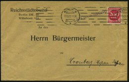 BERLIN W/ D9D 1923 (17.8.) BdMaSt Auf Vordr.Bf.: Reichsstädtebund/ Berlin SW. 48 , EF 200 Mk., Klar Gest.... - Other & Unclassified