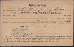 Lübeck 1918 Urlaubsschein Res. Inf.-Regt. 84 Mit Schnallen-HdN: Soldaten- U. Arbeiterrat/Bahnhof/Lübeck ,... - Other & Unclassified