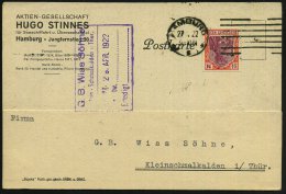 HAMBURG/ *1* 1922 (27.4.) MaStrichSt. Auf EF Germania 1 1/4 Mk. Mit Firmenlochung, Firmen-Kt. AG. HUGO STINNES =... - Other & Unclassified