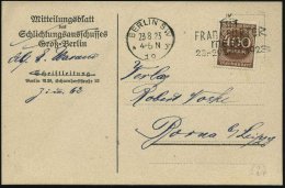 BERLIN SW/ *19y/ FIM/ FRANKFUTER/ MESSE/ 23.-29.SEPT. 1923 (23.8.) Seltener MWSt Auf EF 400 Mk., Vordr.-Kt.:... - Other & Unclassified