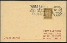 BERLIN-CHARLOTTENBG 2/ *s*/ WIESBADEN/ D.Heilbad../ Einreise Frei Mit/ Personalausweis 1926 (24.9.) Seltener MWSt... - Sonstige & Ohne Zuordnung