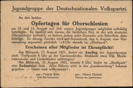 BRAUNSCHWEIG/ *1I 1921 (5.8.) PFS 10 Pf. Ziermuster Auf Vordr.Kt.: Jugendgruppe Der Deutschnat. Volkspartei/... - Other & Unclassified