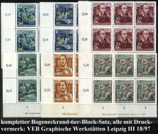 D.D.R. 1955 "50. Todestag Friedr. Engels", Bogen-Eckrand-6er-Blocksatz M. Vollständ. Druckvermerken (am... - Other & Unclassified